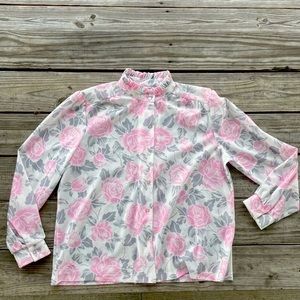 VTG 80s Ruffled Romantic Victorian Button Down